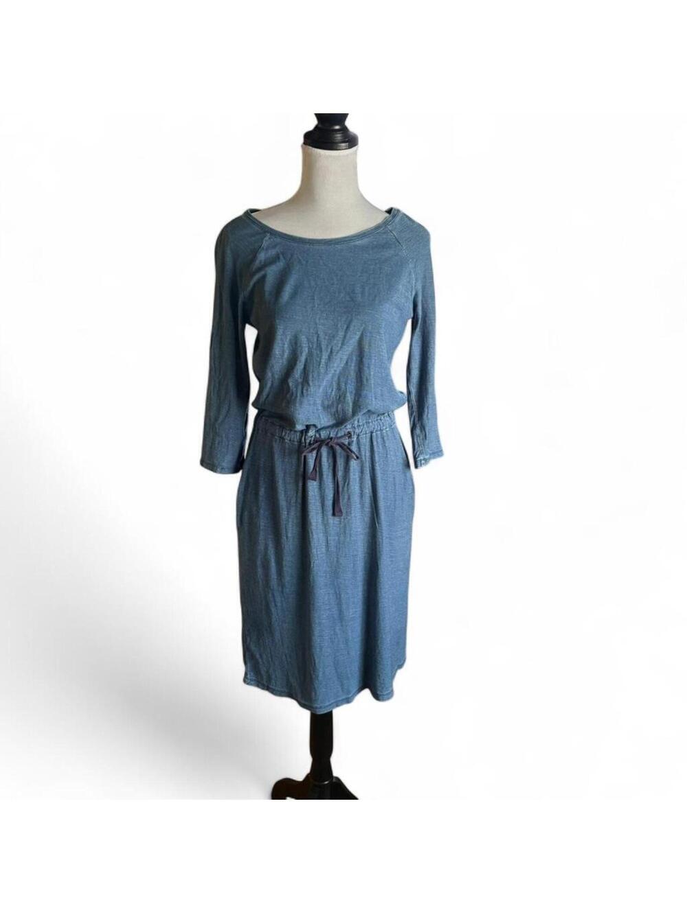 Boden blue dress with 3/4 sleeves and tie waist size 6